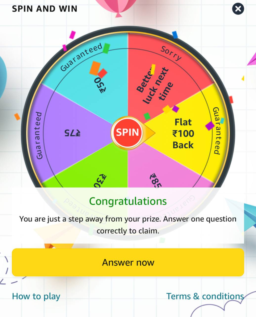 Amazon Spin and Win Shopping Cashback